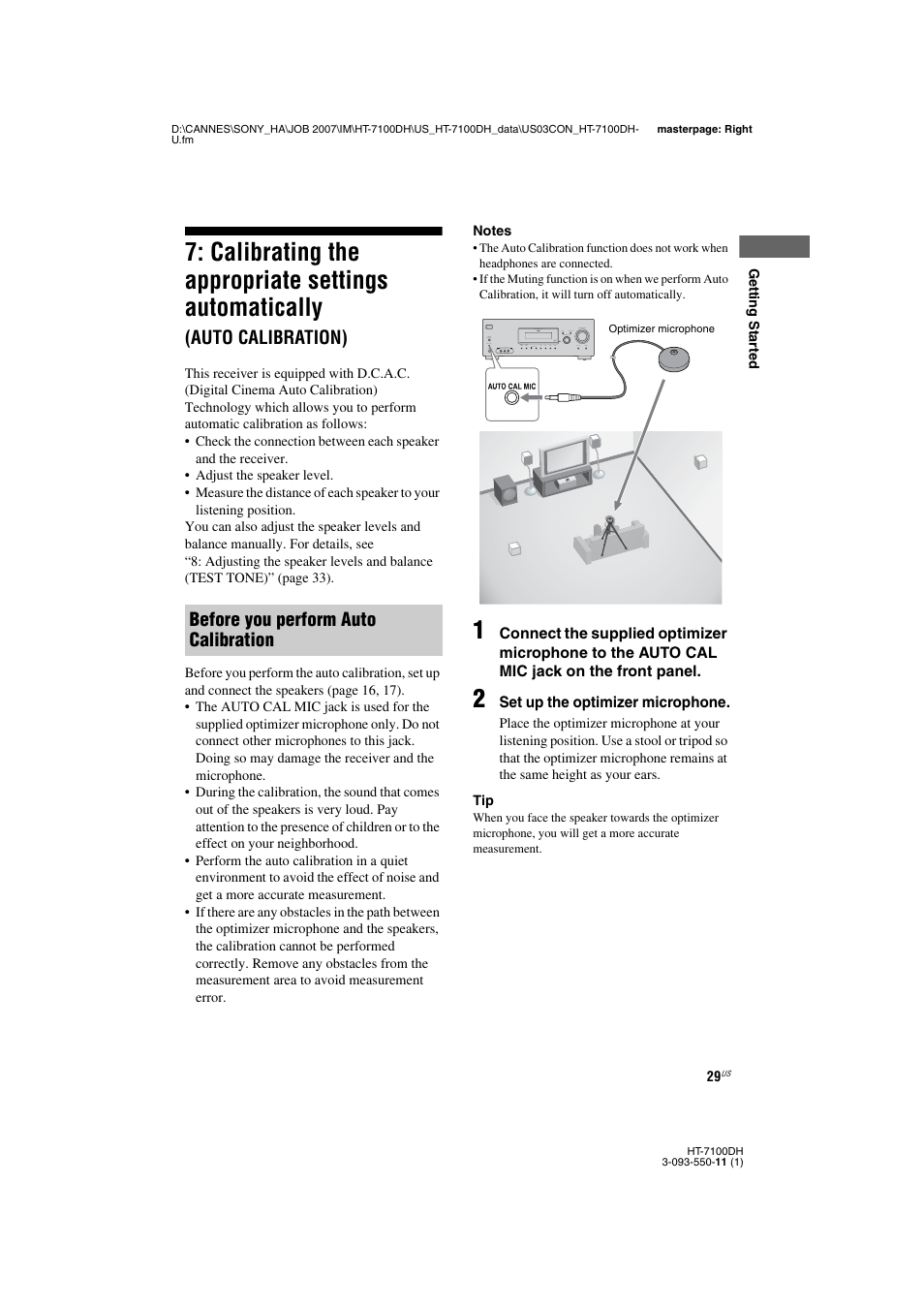 Calibrating the appropriate settings, Automatically (auto calibration), Calibrating the appropriate settings automatically | Auto calibration), Before you perform auto calibration | Sony HT-7100DH User Manual | Page 29 / 84