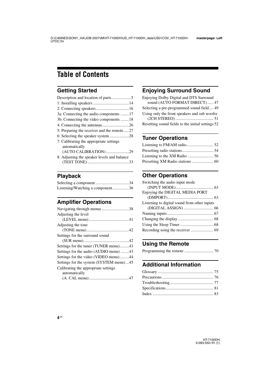 Sony HT-7100DH User Manual | Page 4 / 84