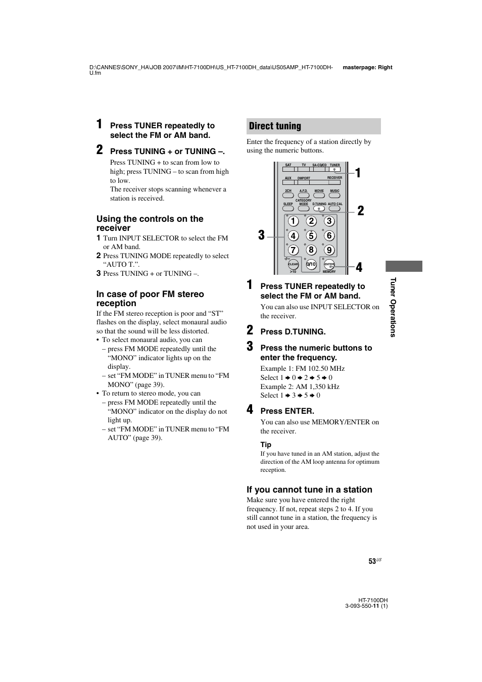 Age 53, Direct tuning | Sony HT-7100DH User Manual | Page 53 / 84