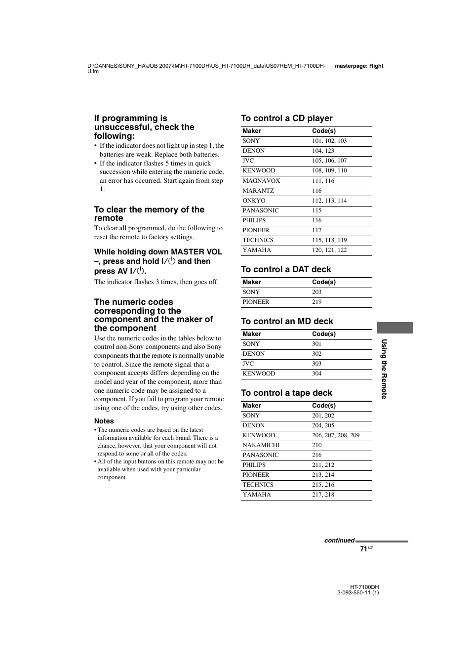 Sony HT-7100DH User Manual | Page 71 / 84