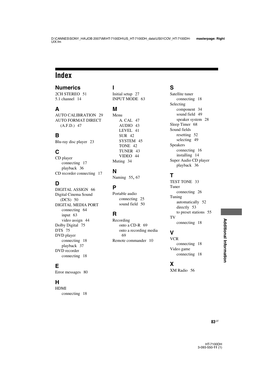 L1ac.off - index, Index | Sony HT-7100DH User Manual | Page 83 / 84