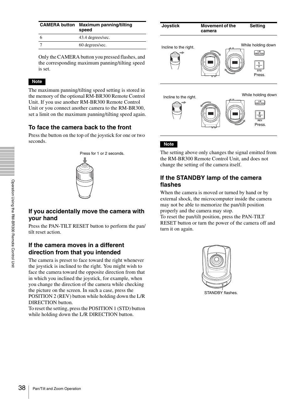 If you accidentally move the camera with your hand, If the standby lamp of the camera flashes | Sony BRC-Z330 User Manual | Page 38 / 73