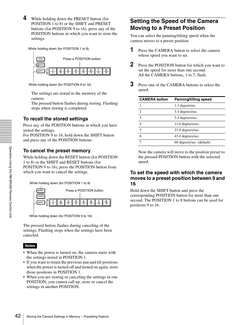 Setting the speed of the camera moving to a, Preset position | Sony BRC-Z330 User Manual | Page 42 / 73