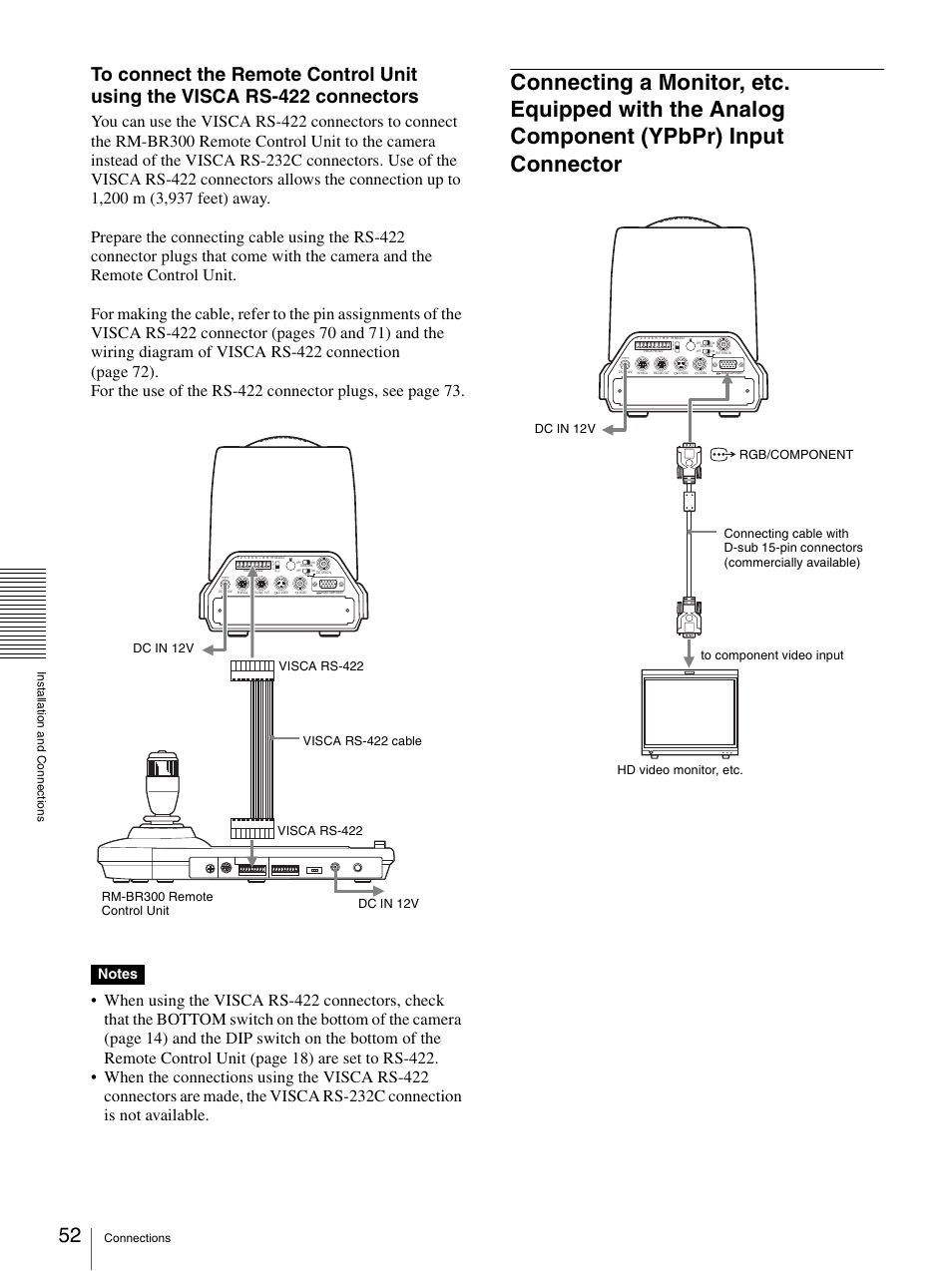 Connecting a monitor, etc. equipped with the, Analog component (ypbpr) input connector | Sony BRC-Z330 User Manual | Page 52 / 73