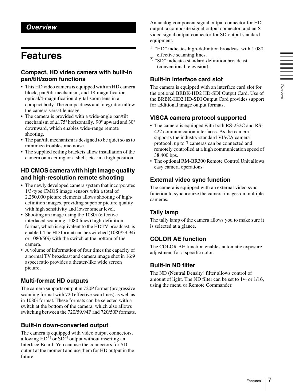 Overview, Features | Sony BRC-Z330 User Manual | Page 7 / 73