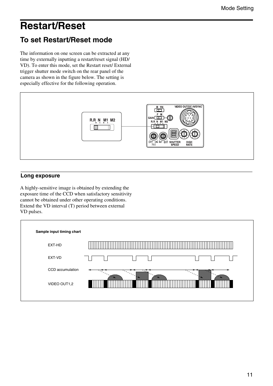 Restart/reset, To set restart/reset mode | Sony XC-HR300 User Manual | Page 11 / 31