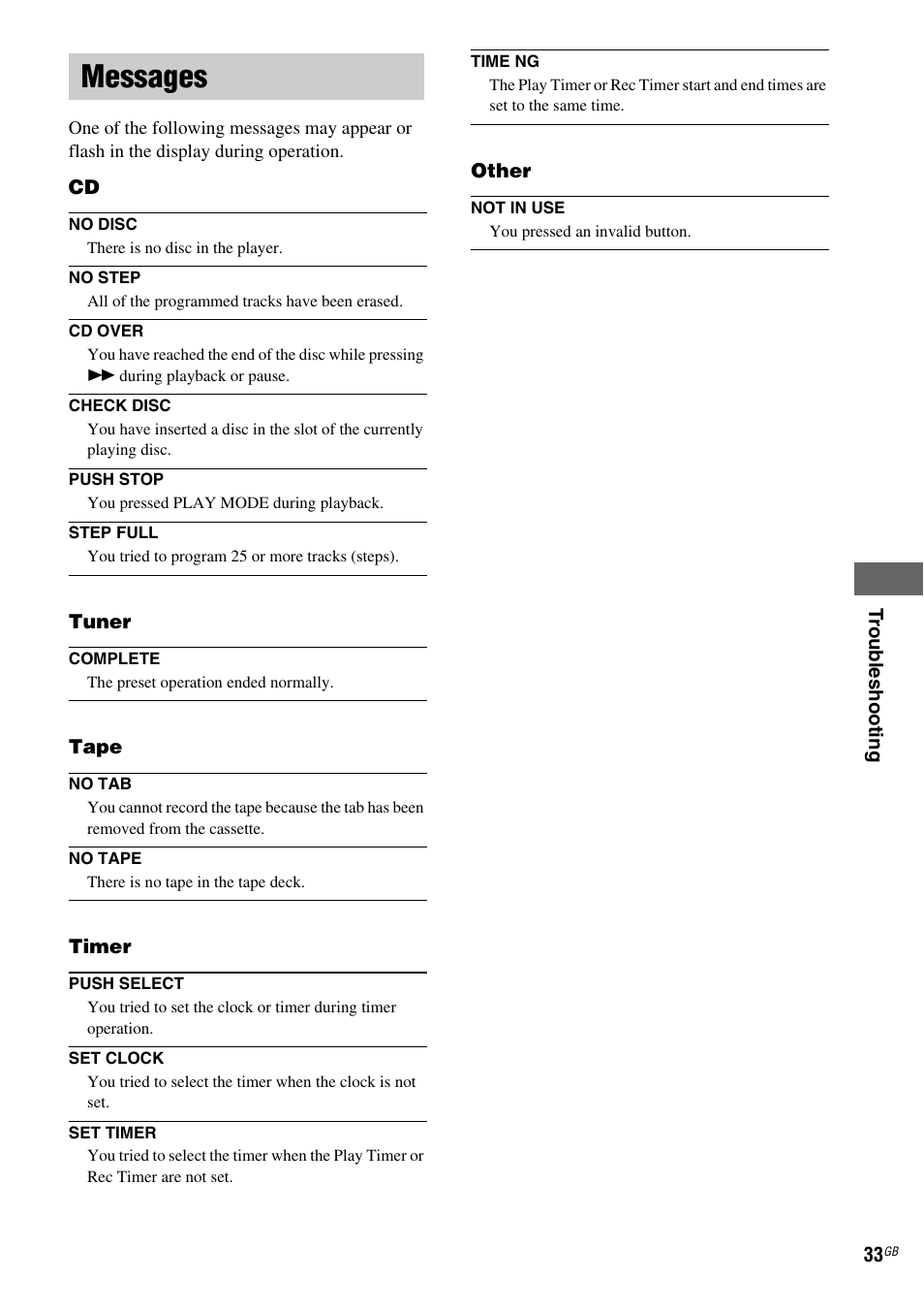Messages | Sony CMT HPZ7 User Manual | Page 33 / 40