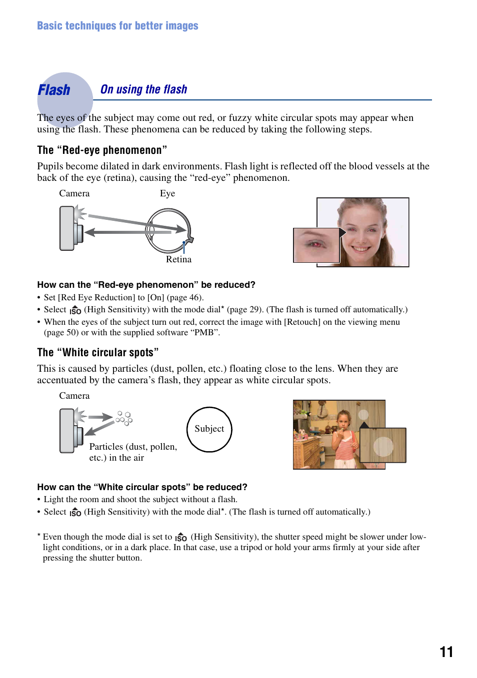 Flash, On using the flash | Sony Cyber-shot 4-121-439-11(1) User Manual | Page 11 / 107