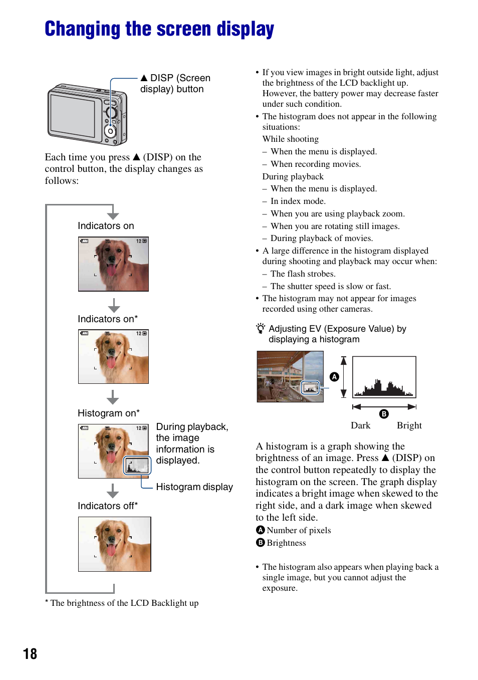 Changing the screen display | Sony Cyber-shot 4-121-439-11(1) User Manual | Page 18 / 107