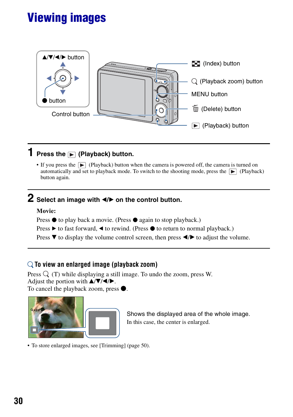 Viewing images, N (30, On (30) | Sony Cyber-shot 4-121-439-11(1) User Manual | Page 30 / 107