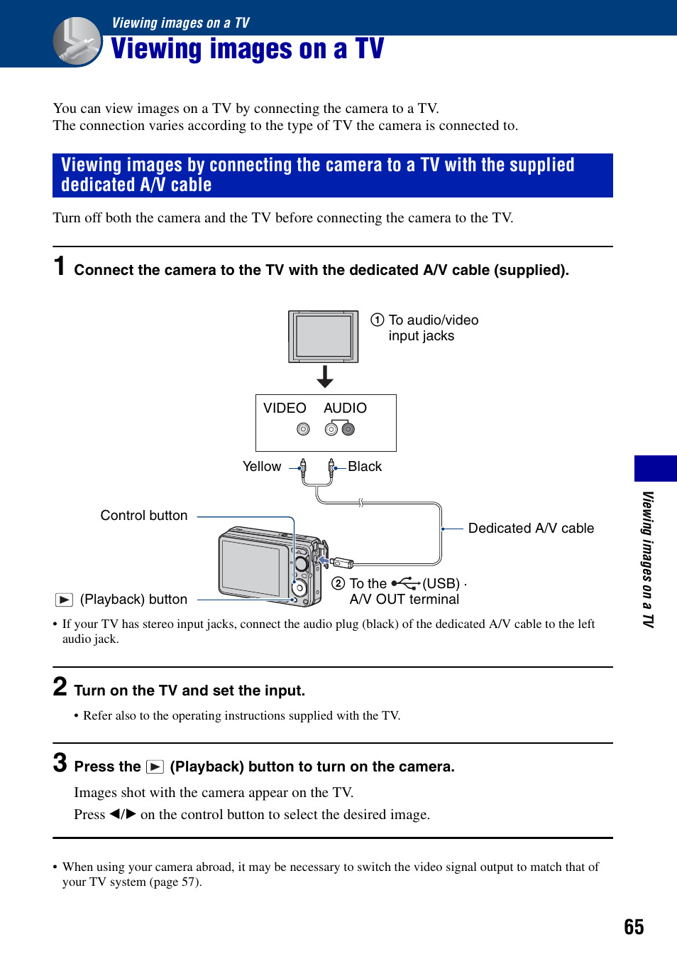 Viewing images on a tv | Sony Cyber-shot 4-121-439-11(1) User Manual | Page 65 / 107