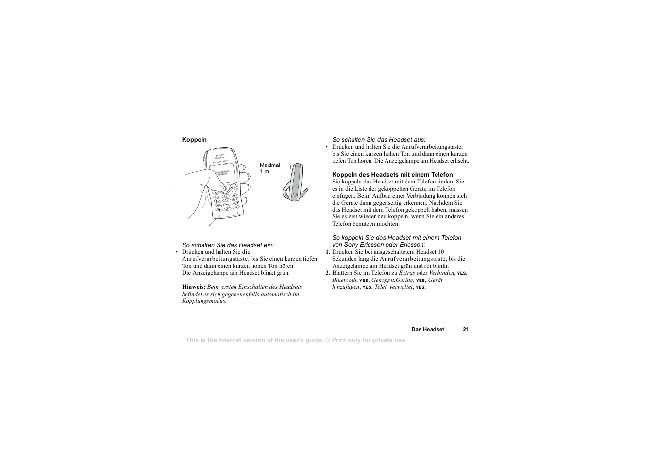Koppeln, Koppeln des headsets mit einem telefon | Sony HBH-65 User Manual | Page 21 / 95
