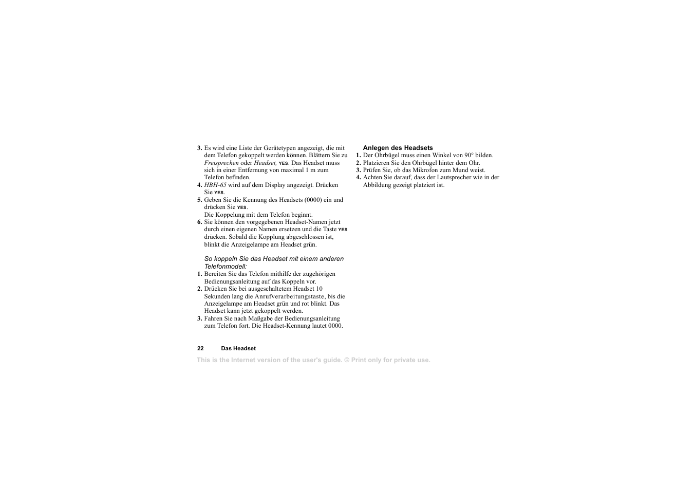 Anlegen des headsets | Sony HBH-65 User Manual | Page 22 / 95