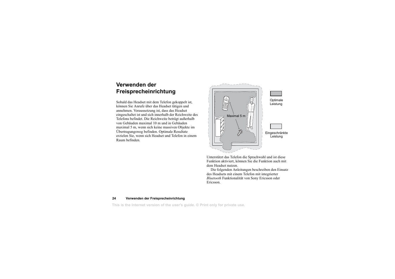 Verwenden der freisprecheinrichtung, Verwenden der freisprecheinrichtung 24 | Sony HBH-65 User Manual | Page 24 / 95