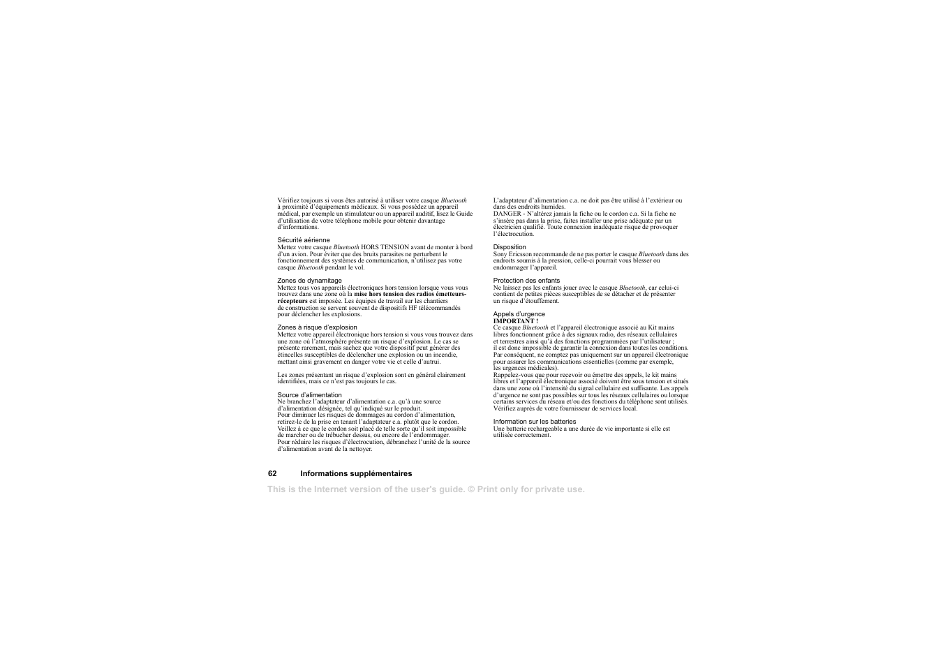 Sony HBH-65 User Manual | Page 62 / 95