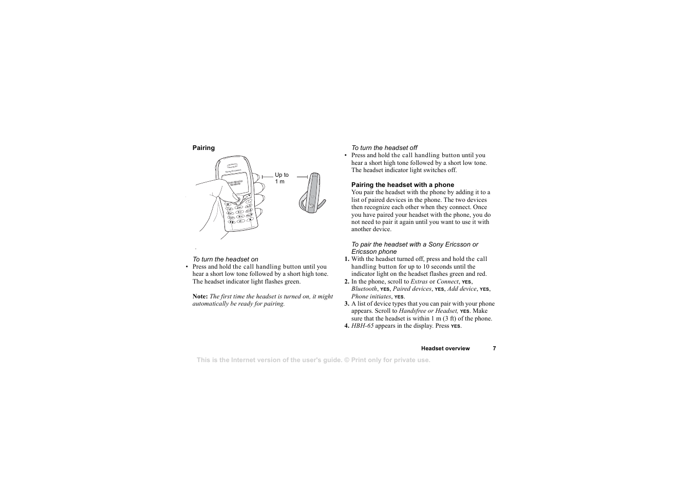 Pairing, Pairing the headset with a phone | Sony HBH-65 User Manual | Page 7 / 95