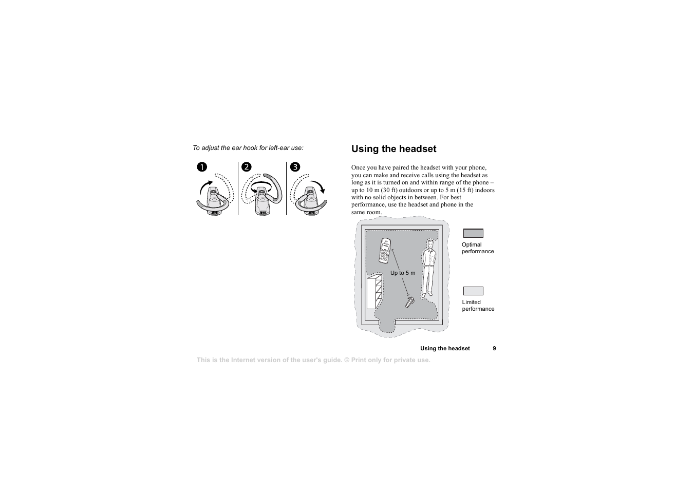 Using the headset, Using the headset 9 | Sony HBH-65 User Manual | Page 9 / 95