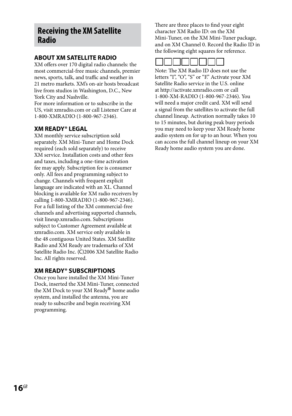 Receiving the xm satellite radio | Sony CMT-DH7BT User Manual | Page 16 / 92
