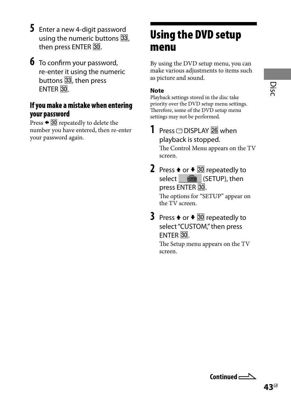 Using the dvd setup menu | Sony CMT-DH7BT User Manual | Page 43 / 92