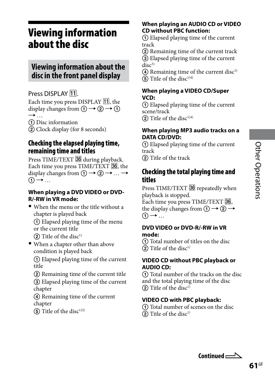 Viewing information about the disc, Viewing information about the, Disc | Other oper ations, Checking the total playing time and titles | Sony CMT-DH7BT User Manual | Page 61 / 92