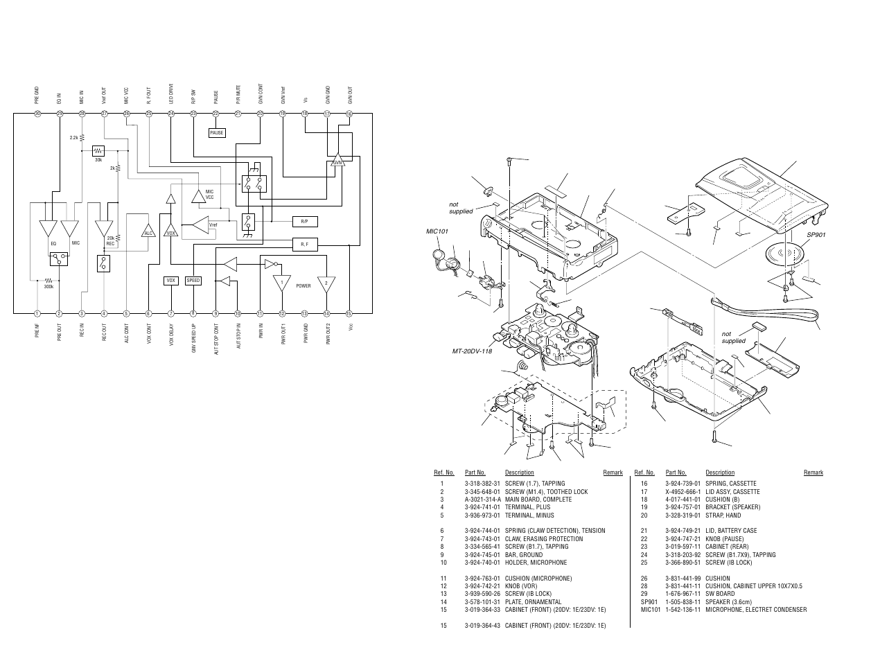 Exploded views, Cabinet section | Sony TCM-23DV User Manual | Page 12 / 16