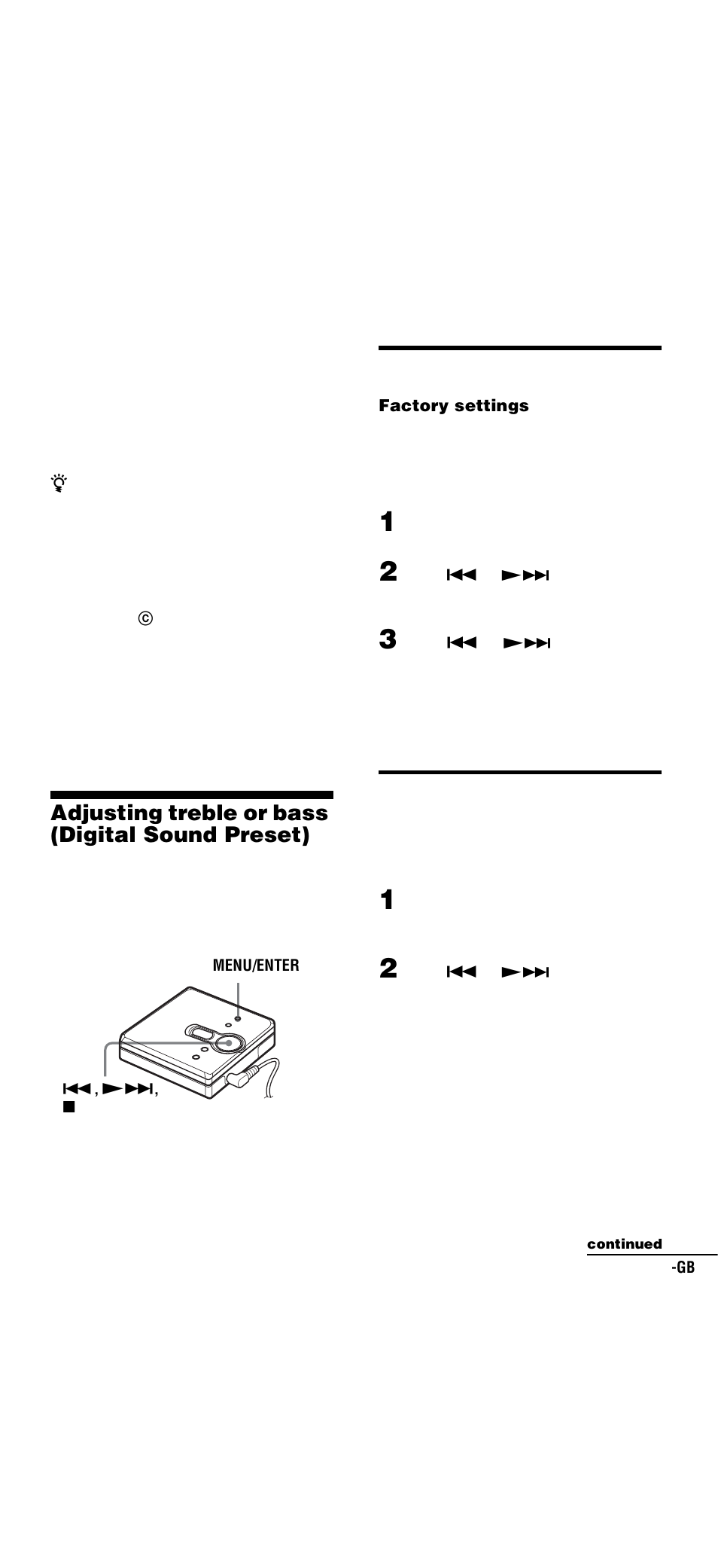 Adjusting treble or bass (digital sound preset), Selecting the sound quality, Adjusting the sound quality | Sony Walkman MZ-E310 User Manual | Page 15 / 364