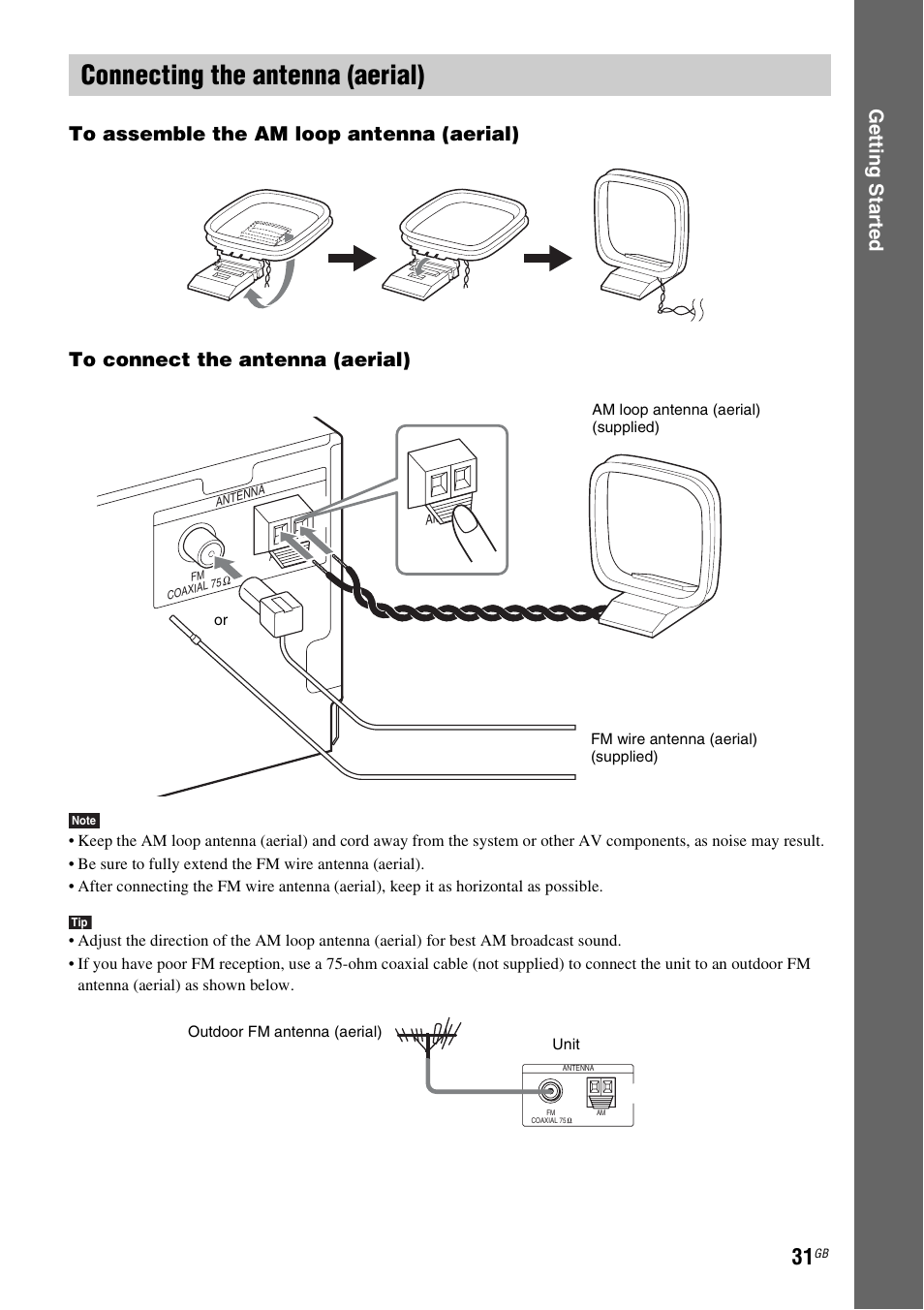 Connecting the antenna (aerial) | Sony DAV-HDX685 User Manual | Page 31 / 116