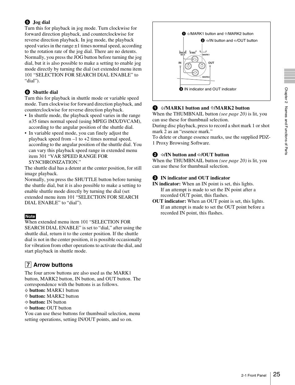 7 arrow buttons | Sony PDW-1500 User Manual | Page 25 / 84
