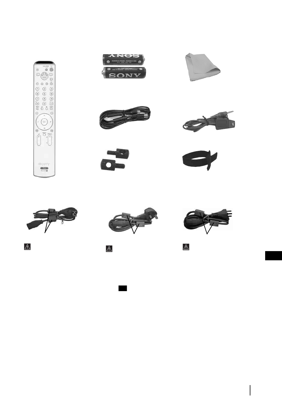 Comprobación de los accesorios suministrados | Sony KE-P37XS1 User Manual | Page 104 / 196