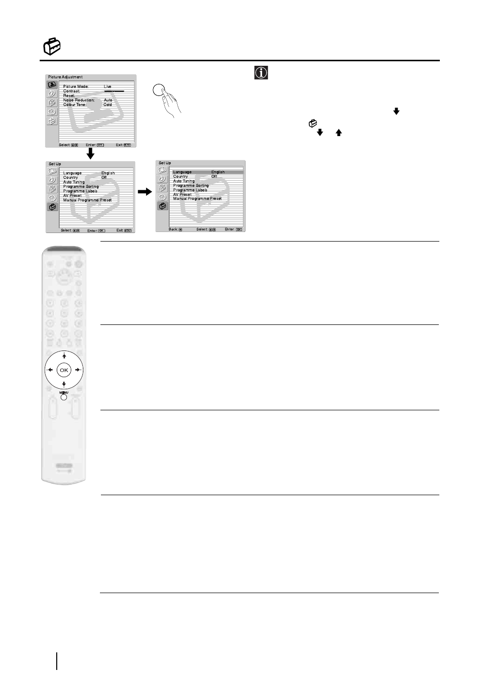 The set up menu | Sony KE-P37XS1 User Manual | Page 26 / 196