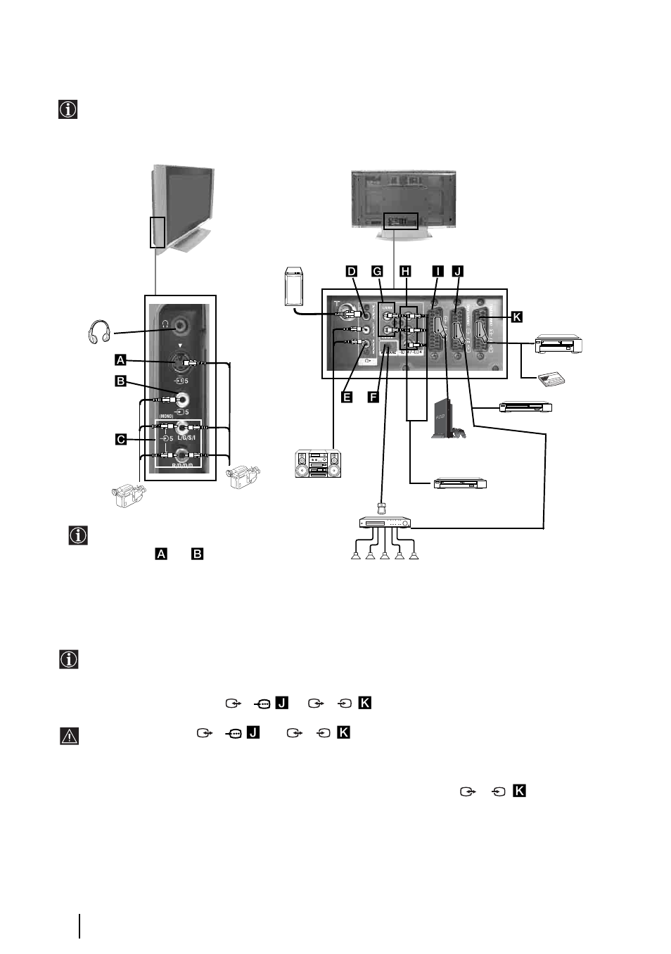 Connecting equipment to the tv, Connecting a vcr, Or through a vcr connected to this scart | Sony KE-P37XS1 User Manual | Page 38 / 196