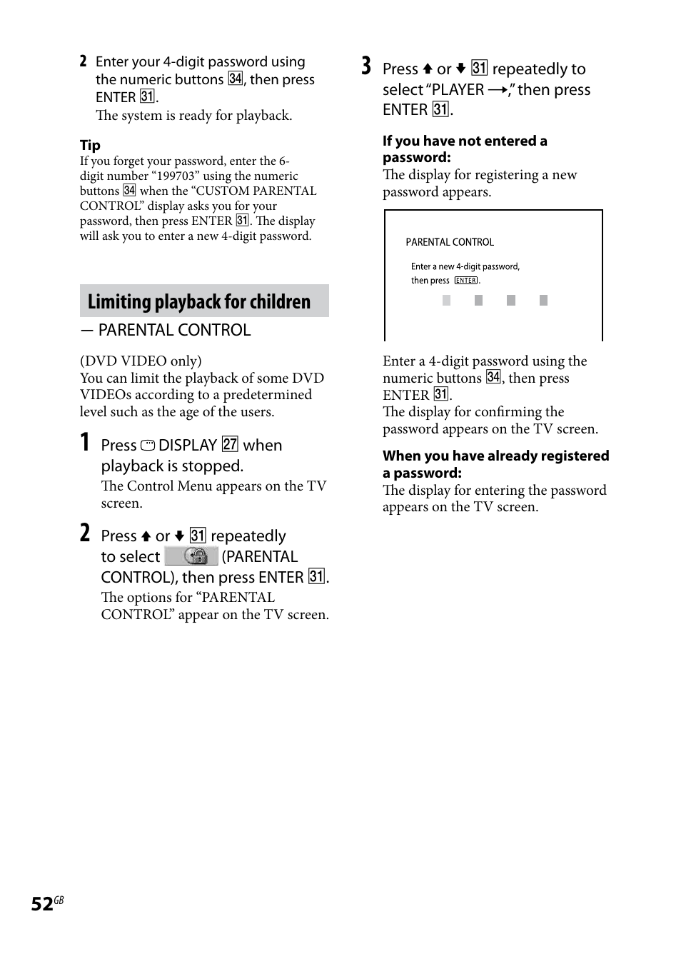Limiting playback for children | Sony 3-097-194-15(1) User Manual | Page 52 / 112