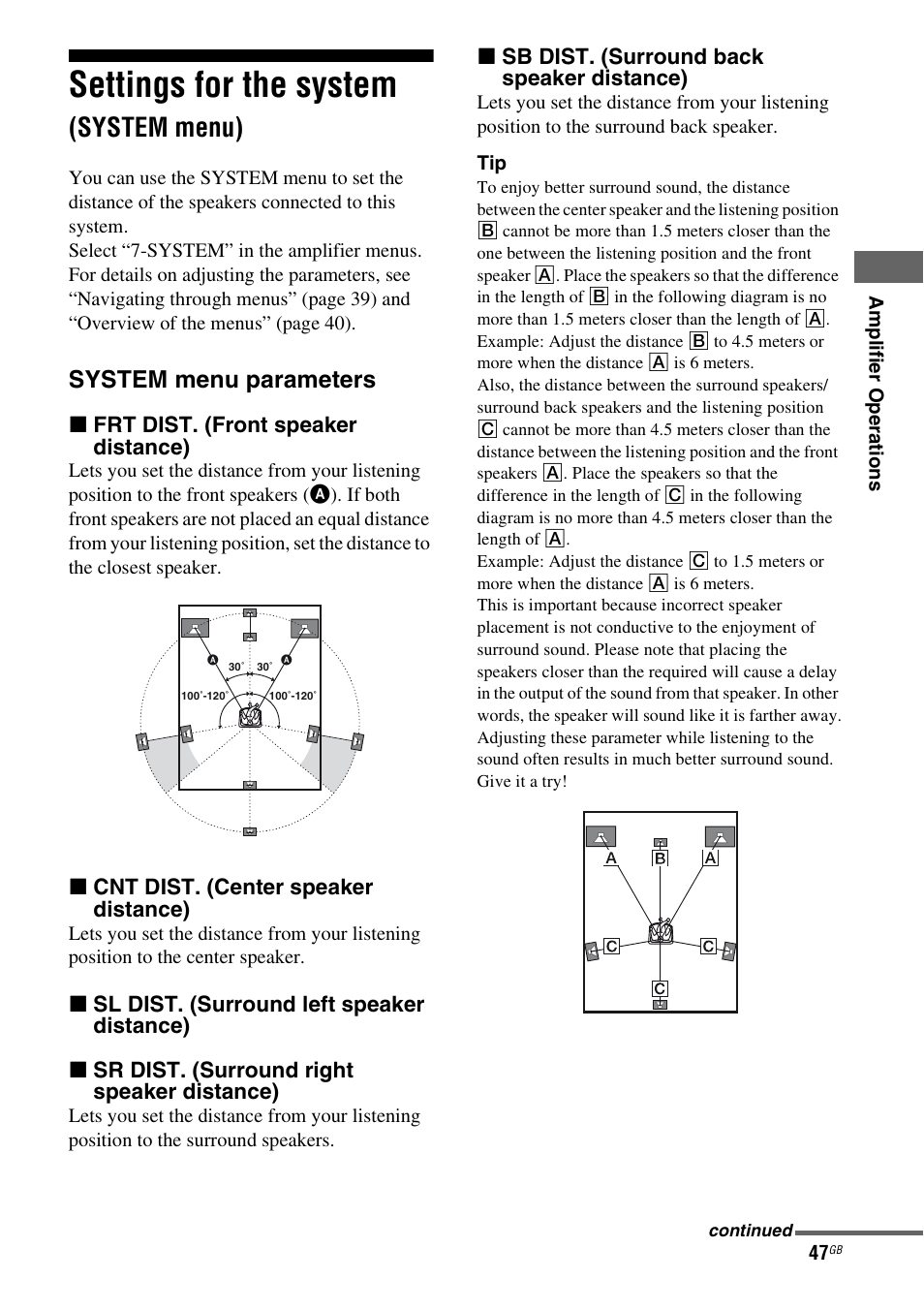 Settings for the system (system menu), Settings for the system, System menu) | System menu parameters | Sony HT-DDW5500 User Manual | Page 47 / 76
