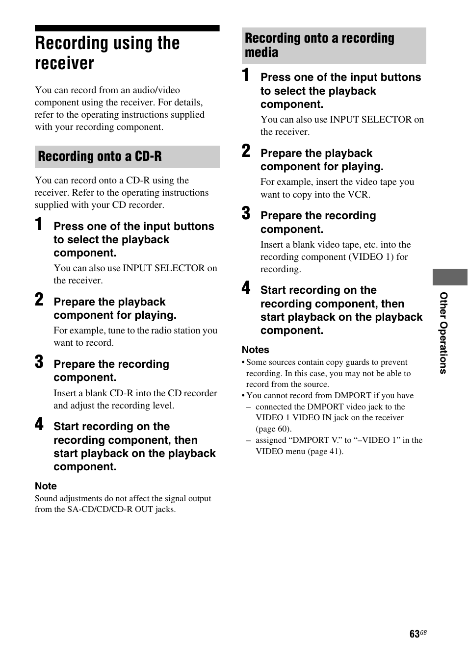 Recording using the receiver | Sony HT-DDW5500 User Manual | Page 63 / 76