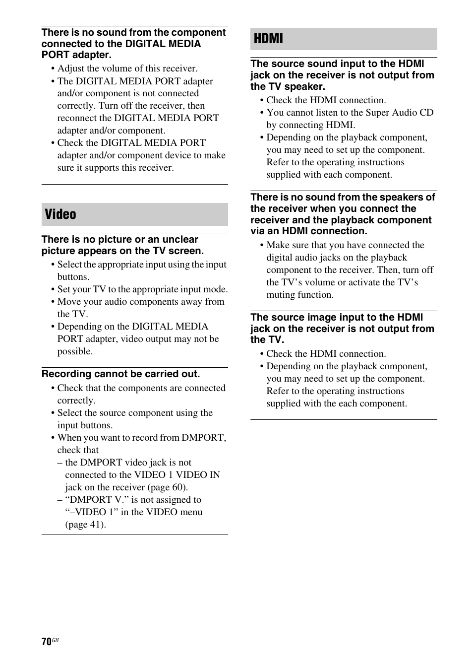 Video hdmi | Sony HT-DDW5500 User Manual | Page 70 / 76
