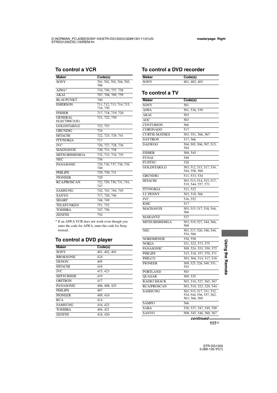 Sony R-DG1200 User Manual | Page 117 / 136