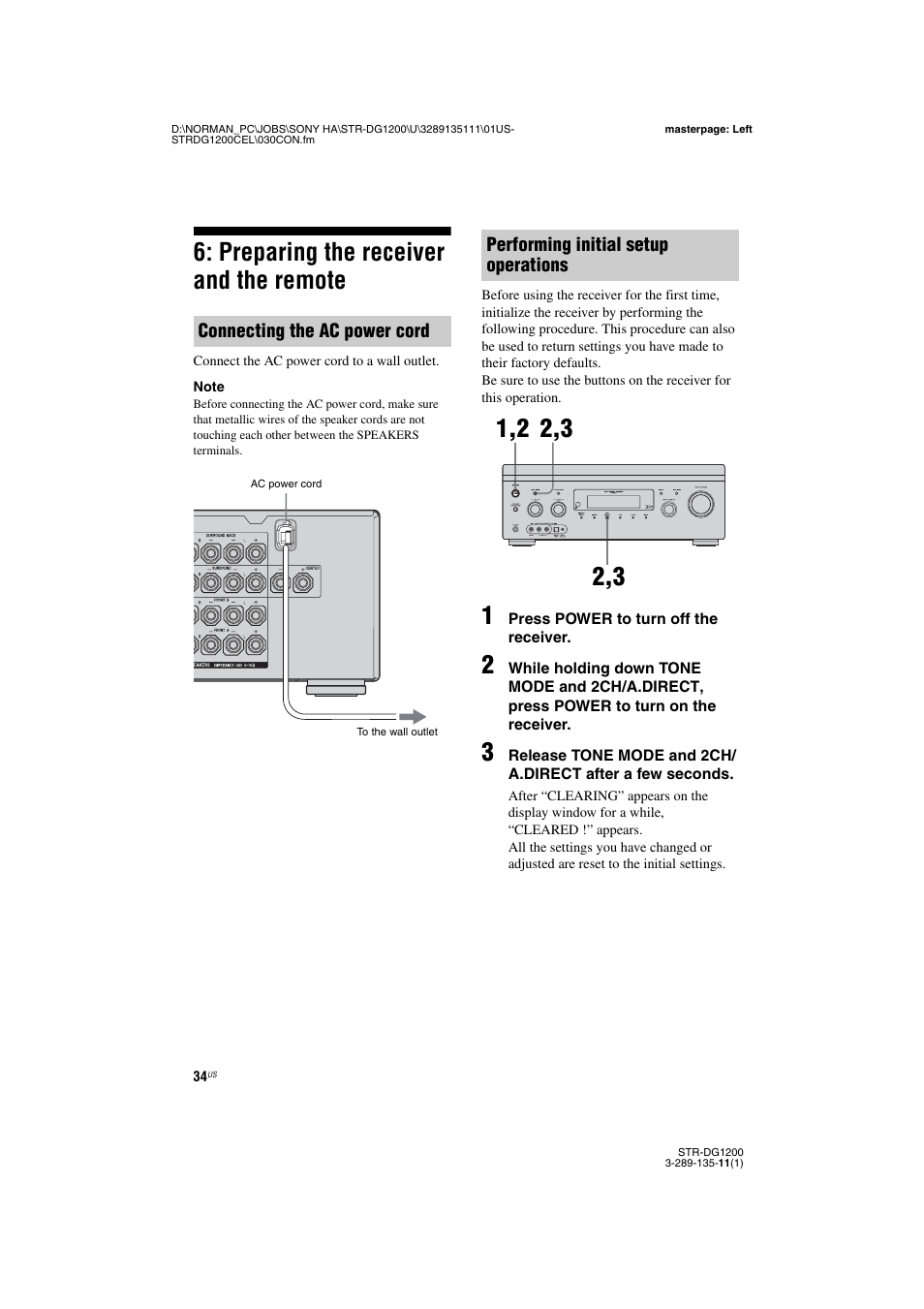 Preparing the receiver and the remote | Sony R-DG1200 User Manual | Page 34 / 136