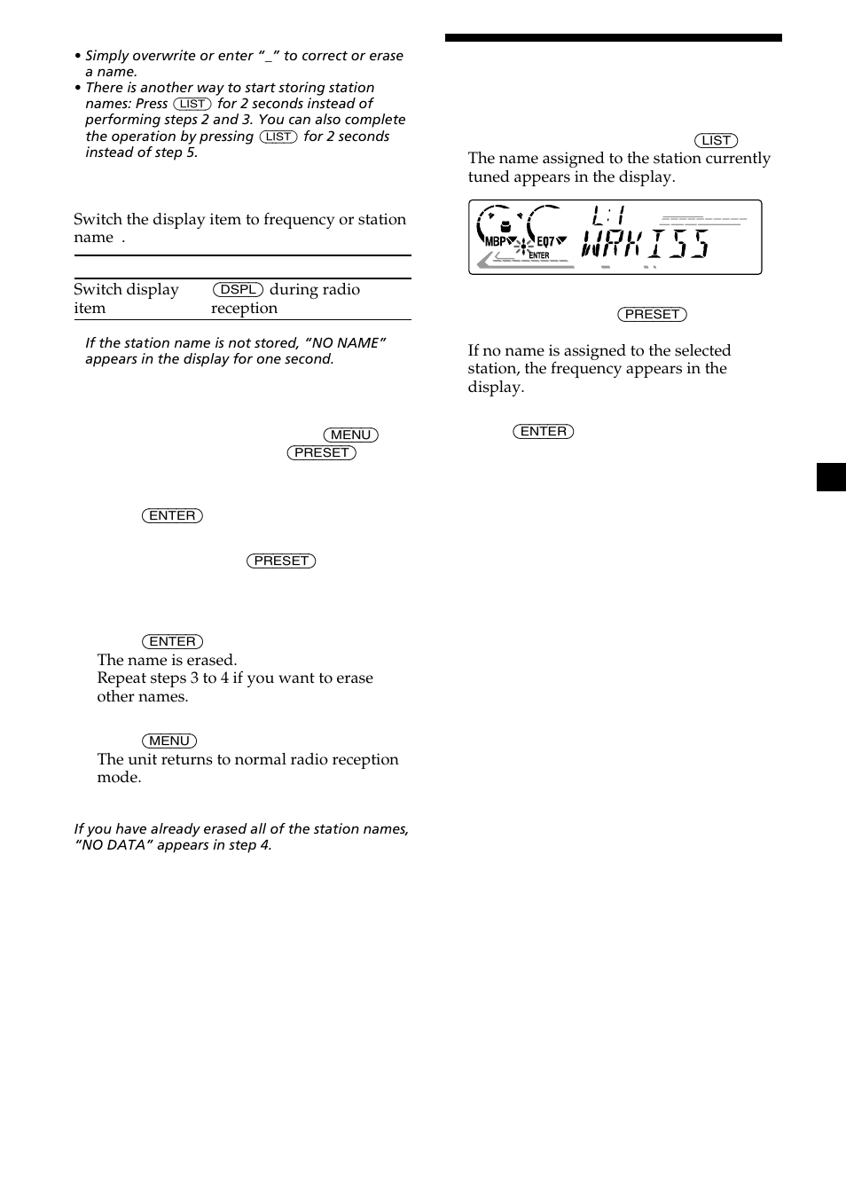 Locating a station by name — list-up, Locating a station by name | Sony CDX-L550X  EN User Manual | Page 13 / 24