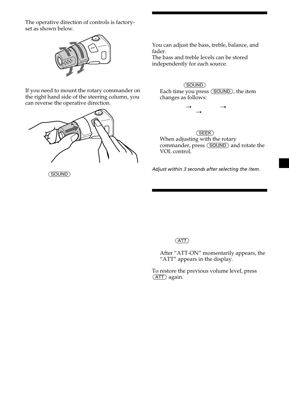 Adjusting the sound characteristics, Quickly attenuating the sound | Sony CDX-L550X  EN User Manual | Page 15 / 24
