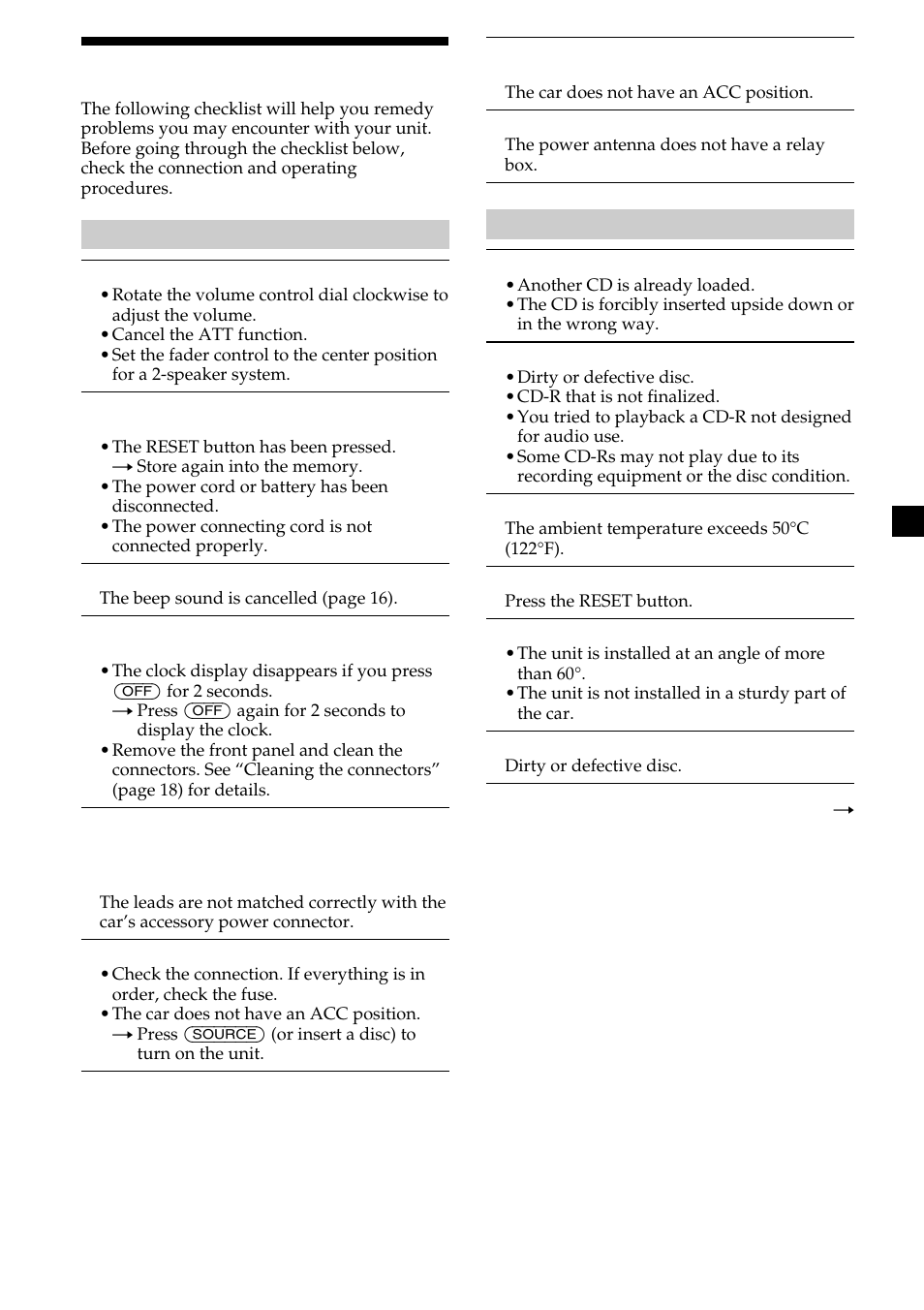 Troubleshooting | Sony CDX-L550X  EN User Manual | Page 21 / 24