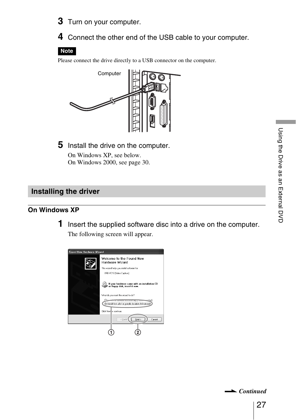 Installing the driver | Sony VRD-VC10 User Manual | Page 27 / 52