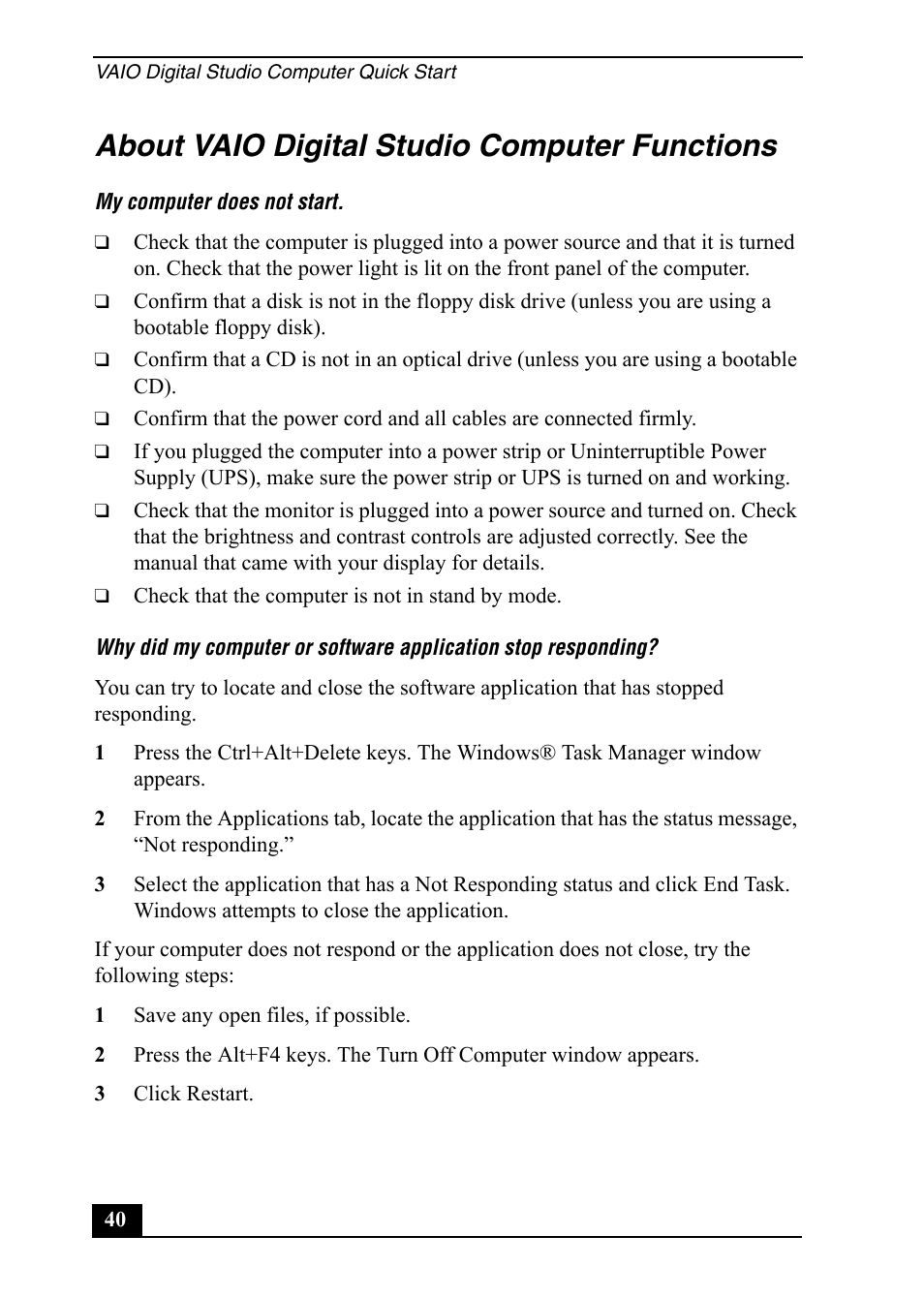 About vaio digital studio computer functions | Sony Vaio Series User Manual | Page 40 / 72