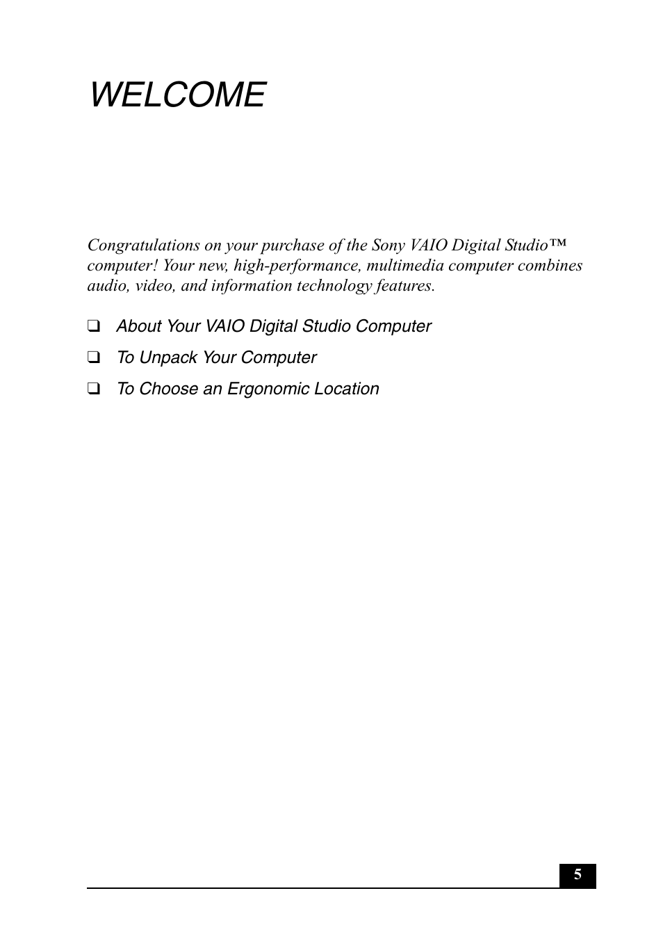 Welcome | Sony Vaio Series User Manual | Page 5 / 72