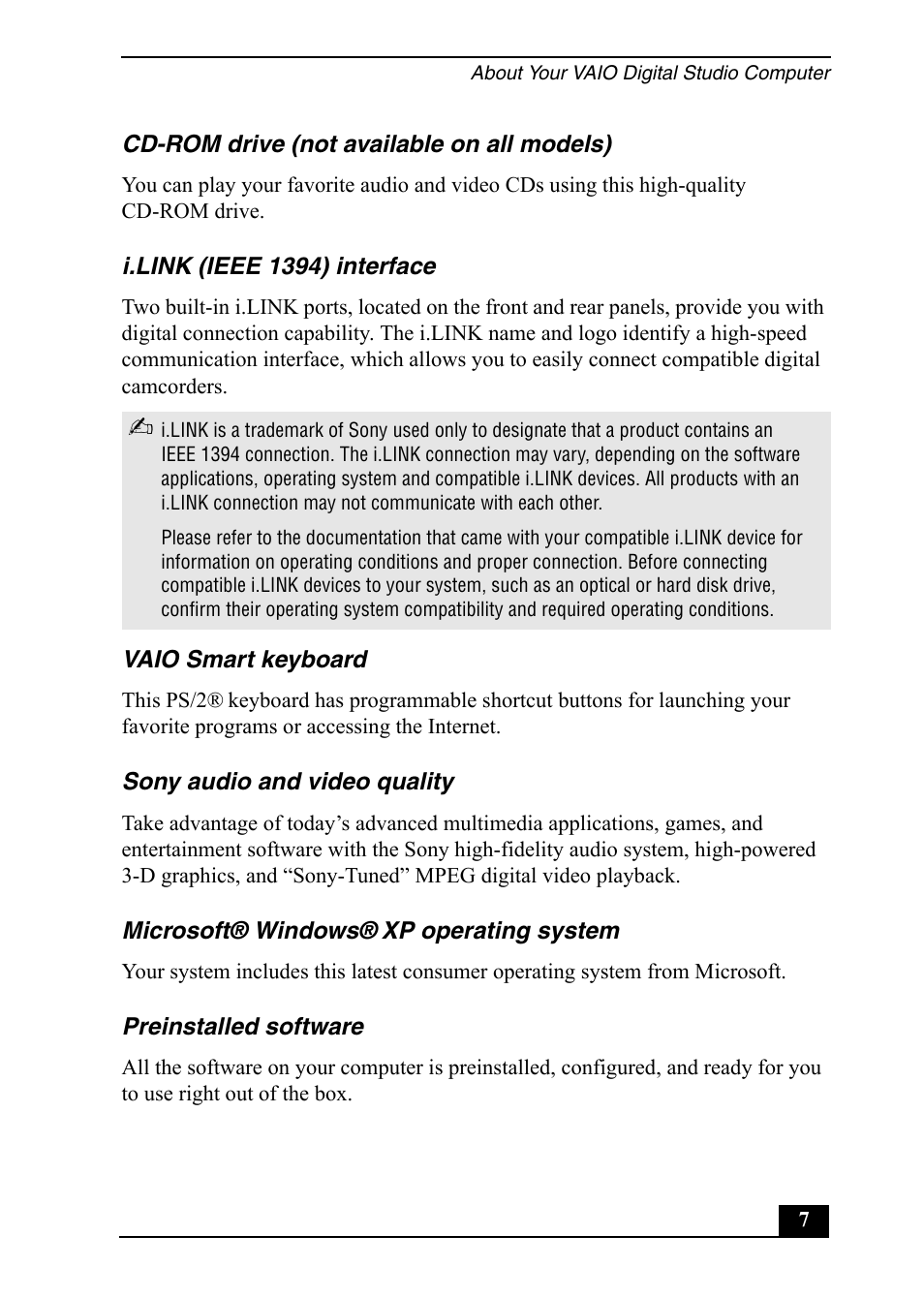 Sony Vaio Series User Manual | Page 7 / 72