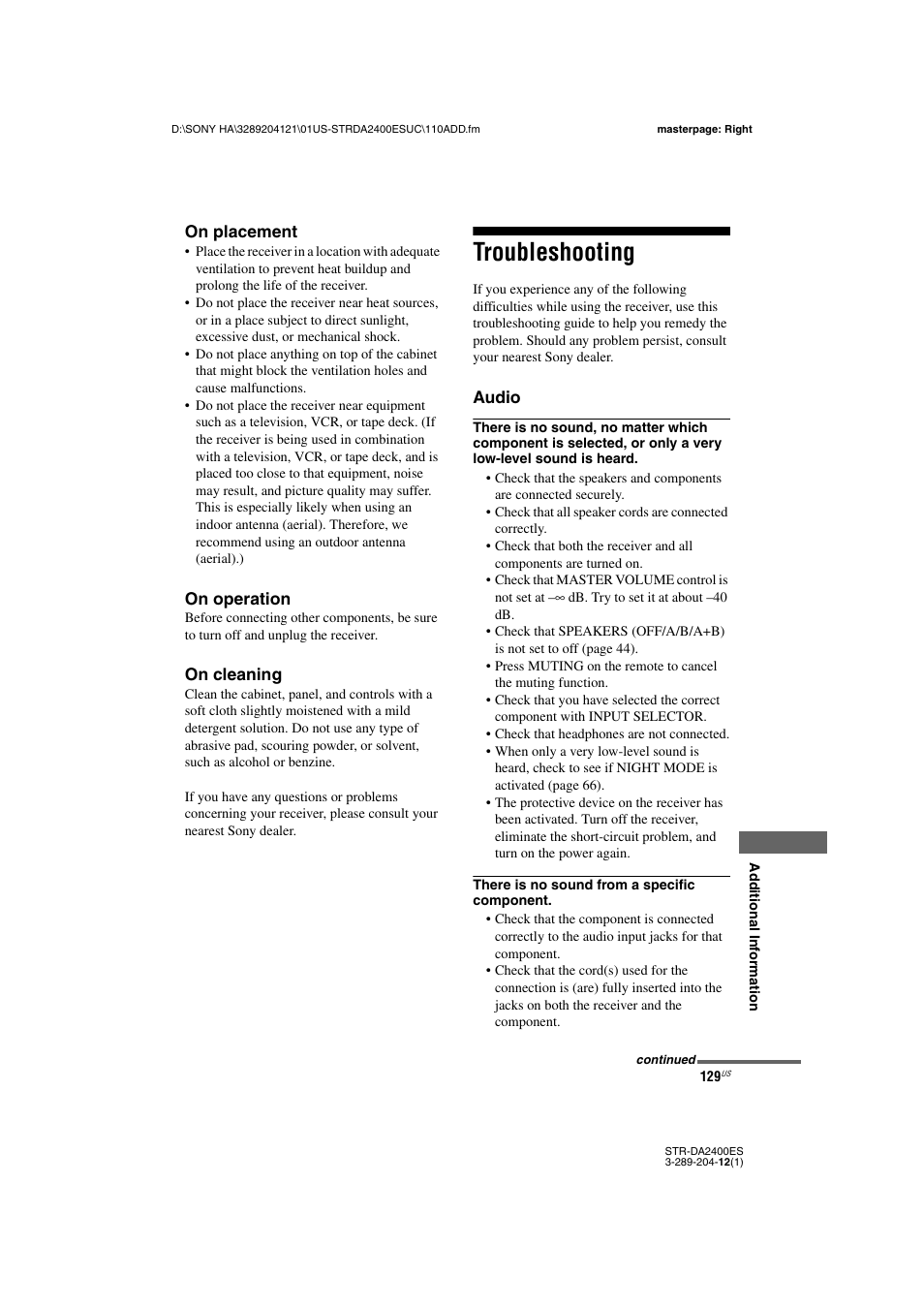 Troubleshooting | Sony 3-289-204-12(1) User Manual | Page 129 / 140