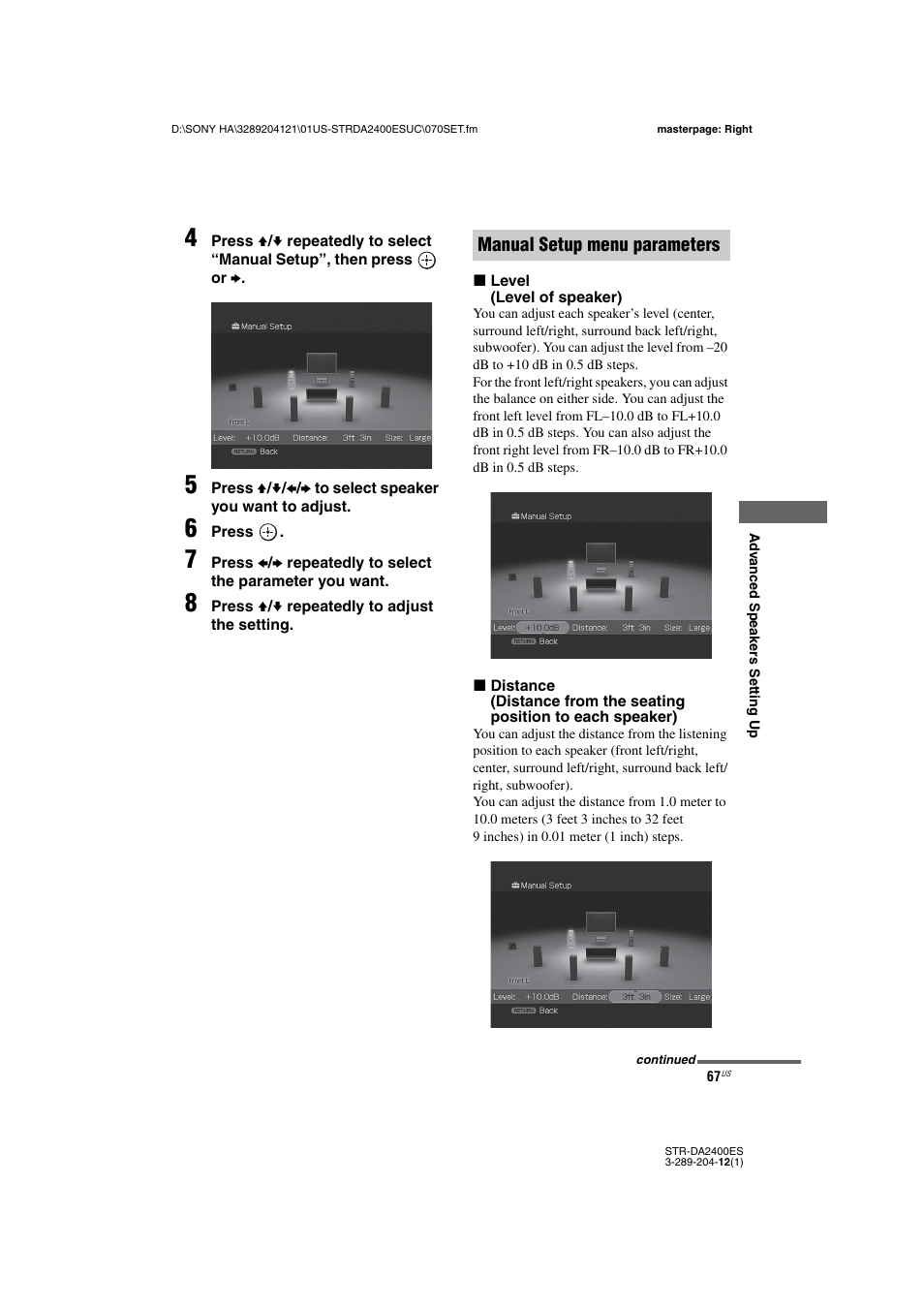 Manual setup menu parameters | Sony 3-289-204-12(1) User Manual | Page 67 / 140
