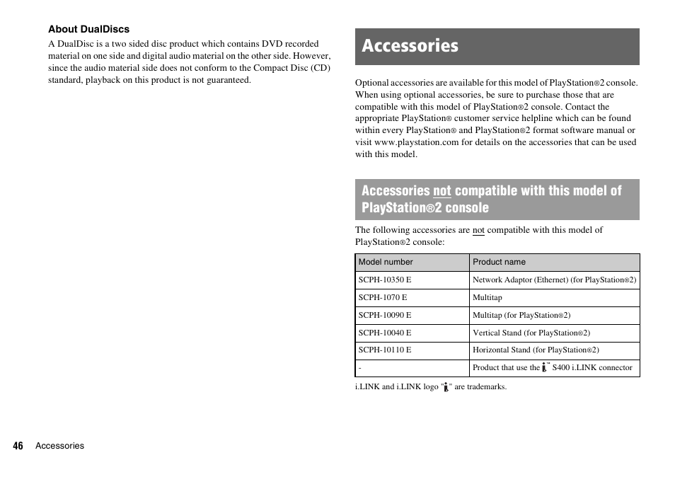 Accessories, 2 console | Sony SCPH-77002 User Manual | Page 46 / 56