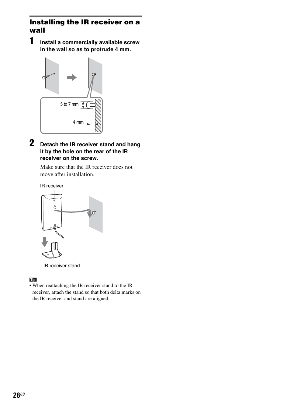 Installing the ir receiver on a wall | Sony DAV-DZ531W User Manual | Page 28 / 116
