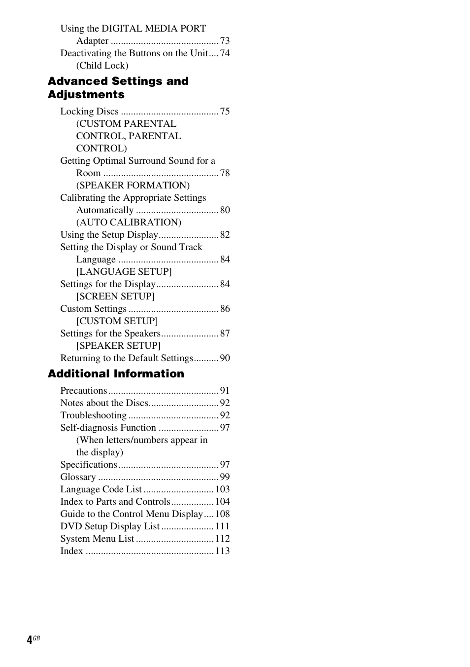 Sony DAV-DZ531W User Manual | Page 4 / 116