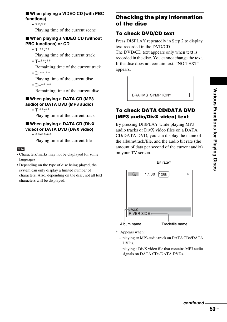 Checking the play information of the disc | Sony DAV-DZ531W User Manual | Page 53 / 116
